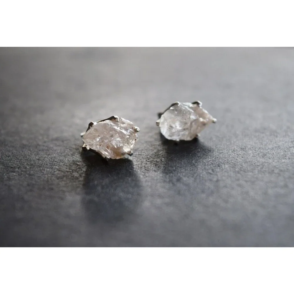 Lake County diamond earrings, 925 sterling silver, raw gemstones